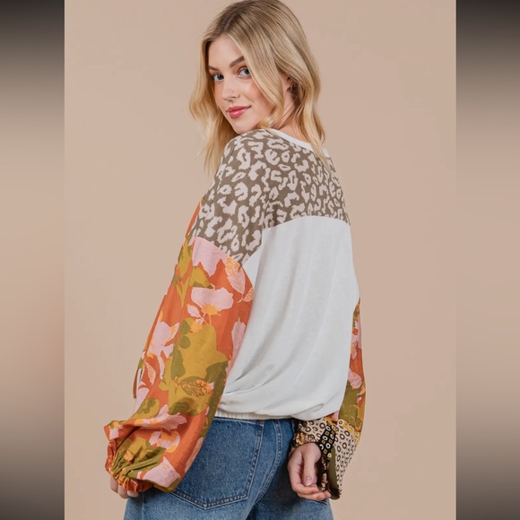 Boho Animal and Floral Print Long Sleeve Top - Picture 5 of 5